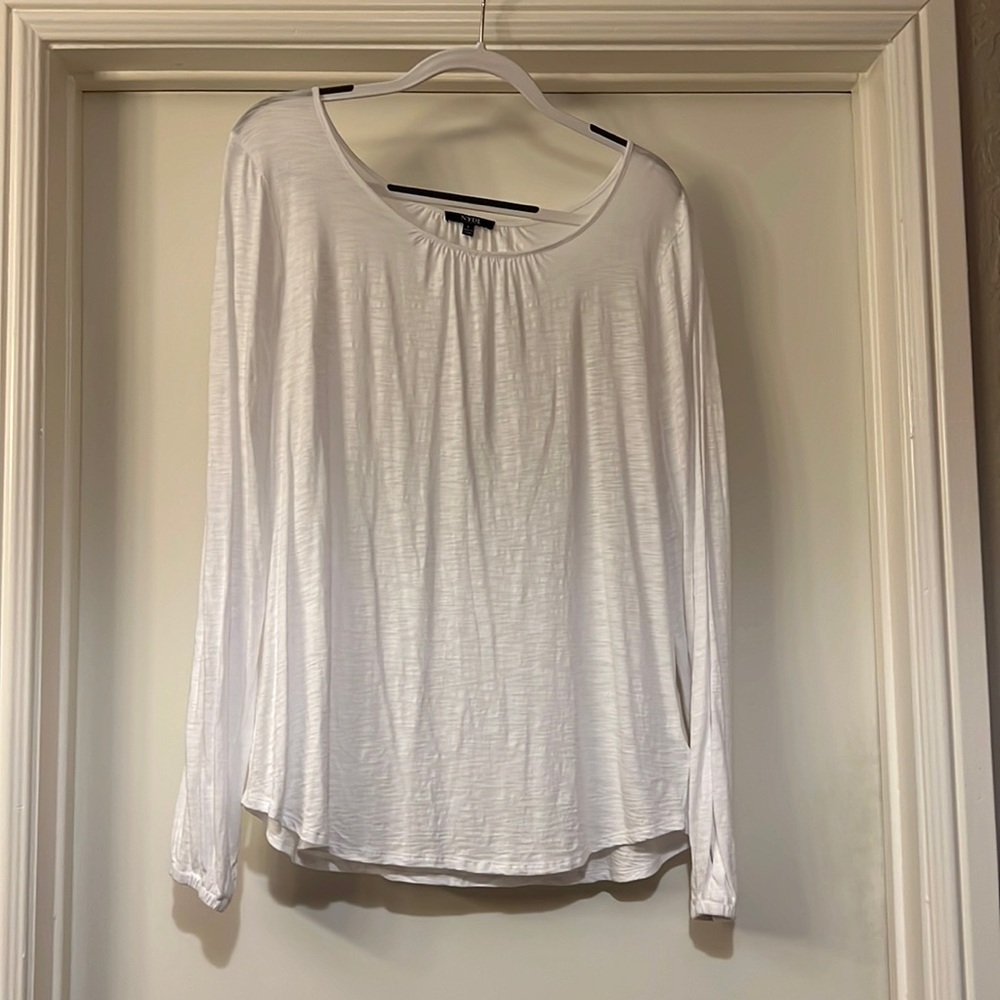 NYDJ Large White Split-Sleeve Tee